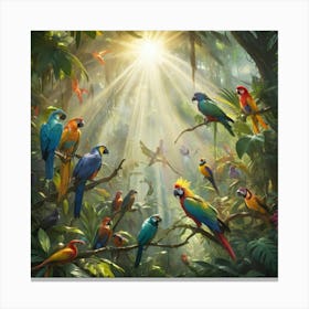 Parrots In The Jungle Paintings Art Print 4 Canvas Print