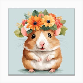 Floral Baby Hamster Nursery Illustration (56) Canvas Print