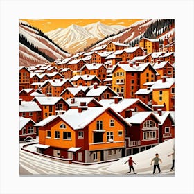 Snowboarding Vacation Cubism Style Canvas Print