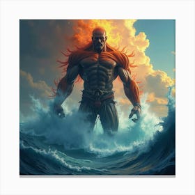 Titan S Colossal Form Emerging From A Colorful, Stormy Sea 1 Canvas Print