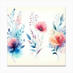 Watercolor Flowers Set 1 Canvas Print