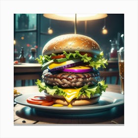 Burger On A Plate 85 Canvas Print