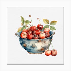 Cherries in antique bowl Canvas Print