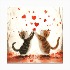 Dancing Cats Under Falling Heart 11 Canvas Print