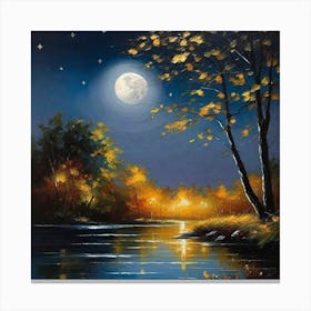 Moonlight By The River Canvas Print