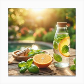 Water Bottle With Lemon And Mint Canvas Print