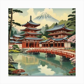 Byodo In Temple Japan Vintage Travel Art 1 Art Print 3 Canvas Print