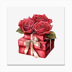 Red Roses In A Gift Box Canvas Print