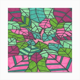 Pink And Green Palm Leaves Canvas Print