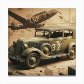 Old Car In Front Of A Map Canvas Print