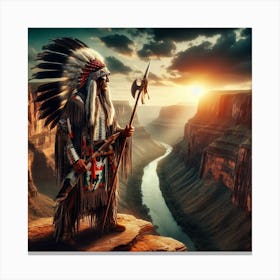 Indian Chief At Sunset Canvas Print