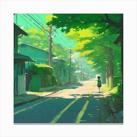 Girl Walking Down A Street Canvas Print