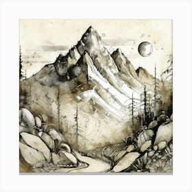 Firefly An Illustration Of A Beautiful Majestic Cinematic Tranquil Mountain Landscape In Neutral Col (43) Canvas Print