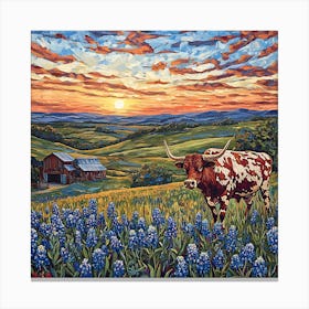 Sunset Over Bluebonnets 1 Canvas Print