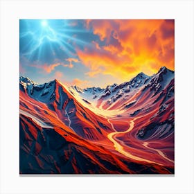 Sunset In The Mountains - Style of William Morris Canvas Print