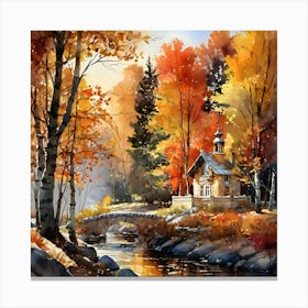 Autumn House By The River Canvas Print