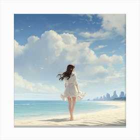 Girl Walking On The Beach Canvas Print