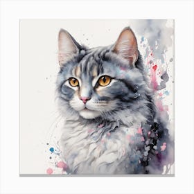 Watercolor Cat Painting Canvas Print