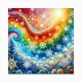 Rainbow And Snowflakes Canvas Print