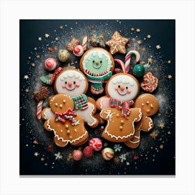 Firefly Gingerbread, Men, Friends, Gumdrops, Candy, Canes, Snowflake, Ornament, Christmas, Concept, (10) Canvas Print