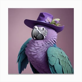 Purple Parrot In Hat Canvas Print
