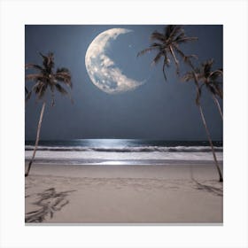 Moon And Palm Trees Canvas Print