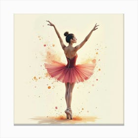 Ballet Dancer In Watercolor Splashes Of Evening Hues 1 Canvas Print