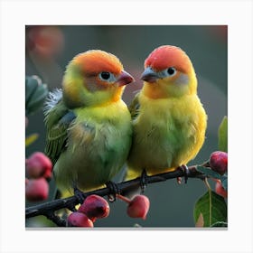 Two Birds Perched On A Branch 1 Canvas Print