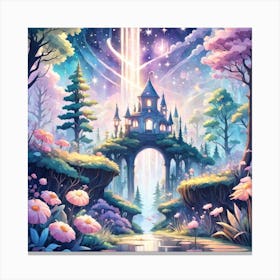 A Fantasy Forest With Twinkling Stars In Pastel Tone Square Composition 316 Canvas Print
