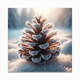Pine Cone In The Snow Canvas Print