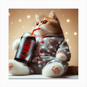 Cat Drinking Coca Cola Canvas Print