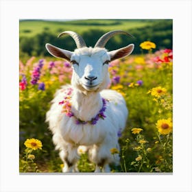 Goat In A Field Of Flowers Canvas Print