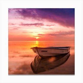 Sunset Boat On The Beach Canvas Print