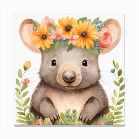 Floral Baby Wombat Nursery Illustration (2) Canvas Print