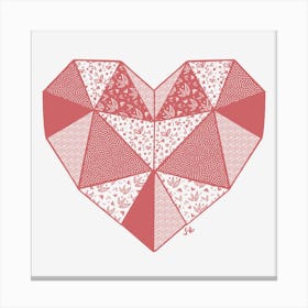 Floral Patchwork Fabric Heart Pink Canvas Print