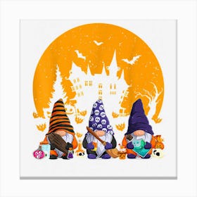 Funny Three Gnomes Happy Halloween Fall Candy Corn Pumpkin Canvas Print