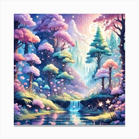 A Fantasy Forest With Twinkling Stars In Pastel Tone Square Composition 423 Canvas Print