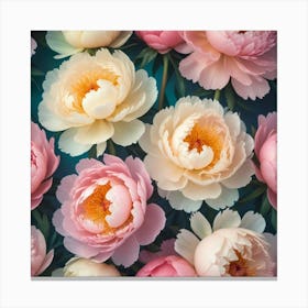 Peonies On Blue Background Canvas Print