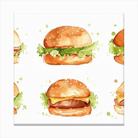 Watercolor Burgers Canvas Print