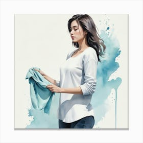 Asian Woman Holding Clothes Canvas Print