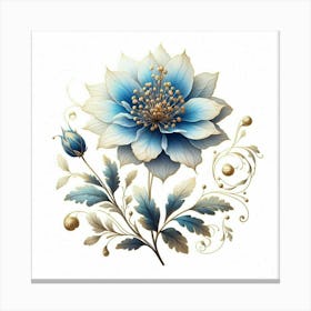 Light Blue and Gold Digital Floral Illustration with a White Background Canvas Print