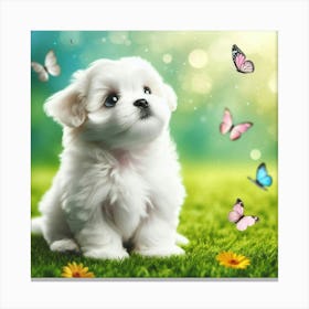 White fluffy puppy 3 Canvas Print