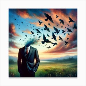 Man With Birds In His Head Canvas Print