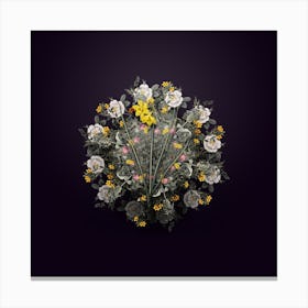 Vintage Narcissus Odorus Flower Wreath on Royal Purple n.0678 Canvas Print