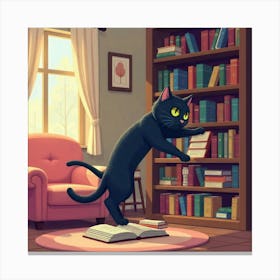 Cat Playing With Books Art Print Funny Cat (4) Canvas Print