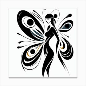 Monochrome Abstract Butterfly Woman Canvas Print