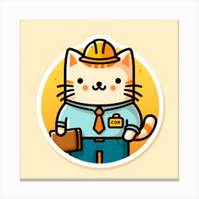 Cartoon Cat In Hard Hat Canvas Print