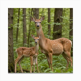 Deer Mother And Fawn Canvas Print