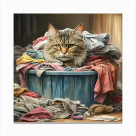 Cat In Laundry Basket 2 Canvas Print