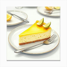 Watercolor Image Of A Decadent And Creamy Lemon Cheesecake On A Fine Dining Table Canvas Print